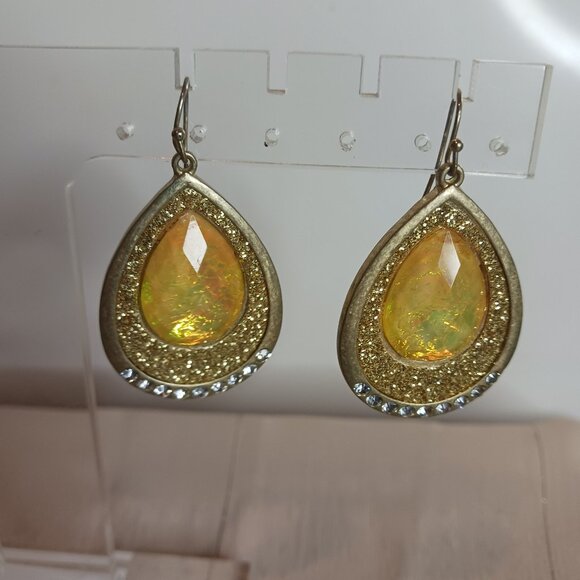 Gold Tone Yellow Stone Earrings - Picture 1 of 7